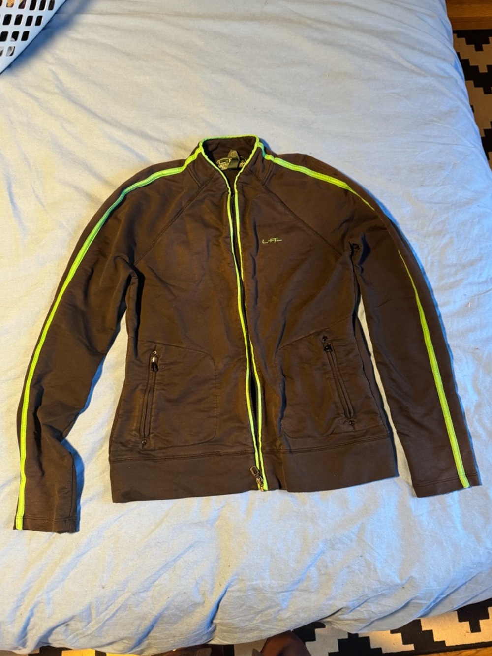 Y2K Lauren Active Ralph Lauren Full Zip Athletic Jacket Black Green Trim Small